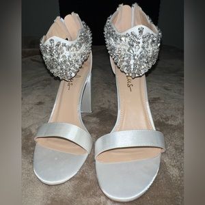 Embellished ankle strap heels